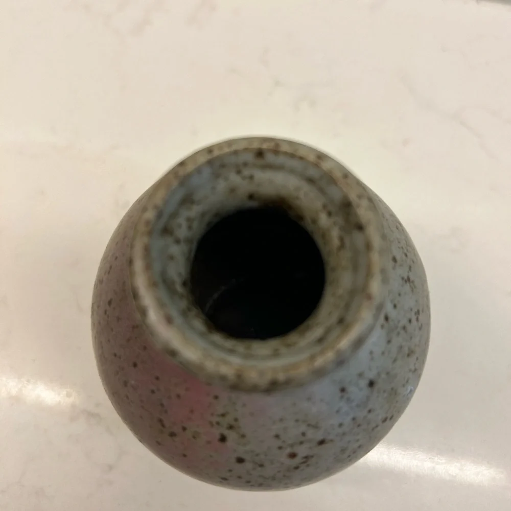 Miniature Ceramic Vase with brown, mauve tones and speckled. - Picture 3 of 5